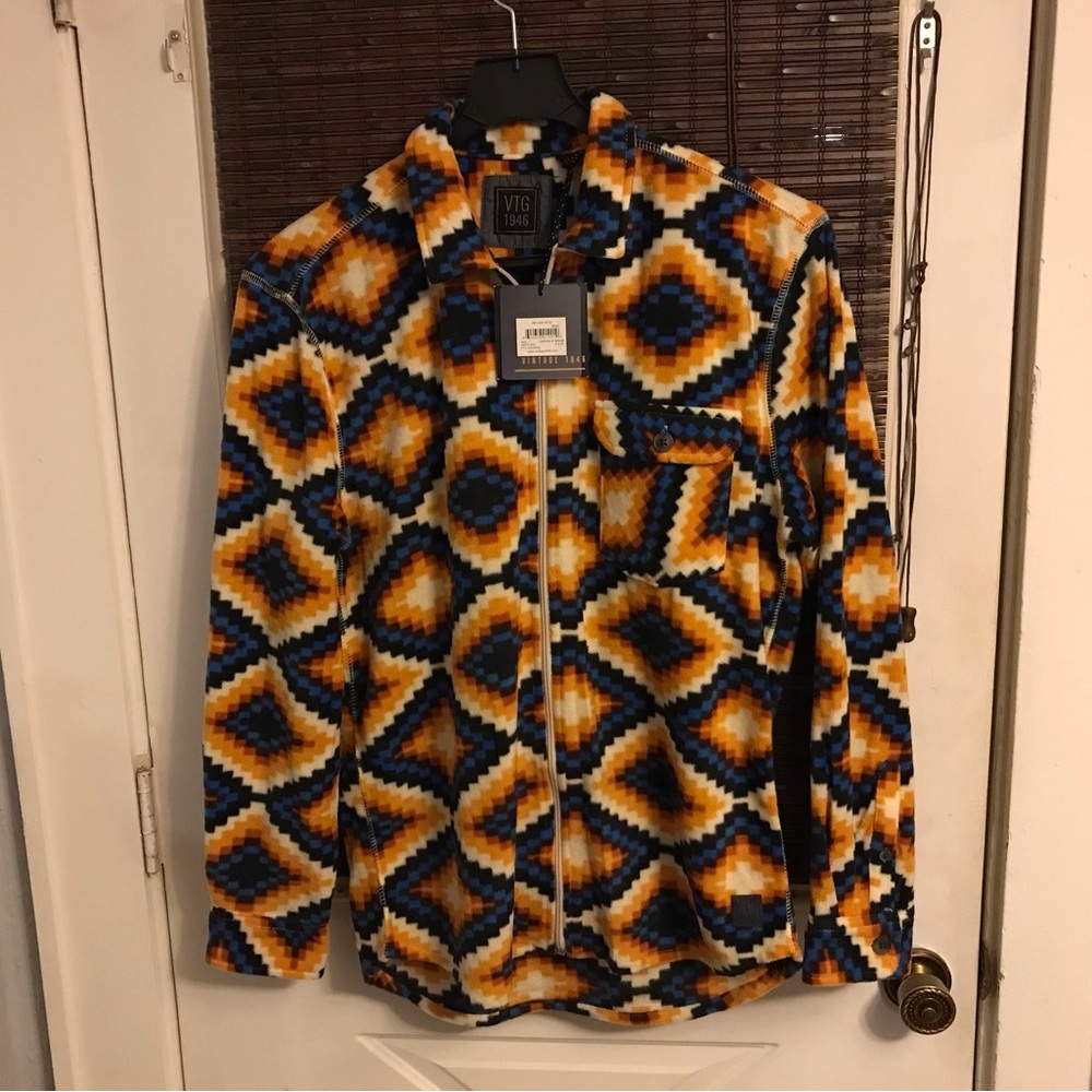 NWT VTG 1946 Aztec Geometric Fleece Zip Up Shirt Jacket Men's